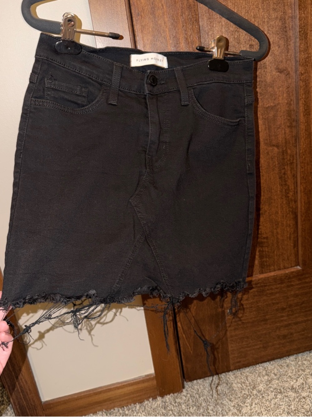 Flying Monkey Black Frayed Hem Denim Mini Skirt